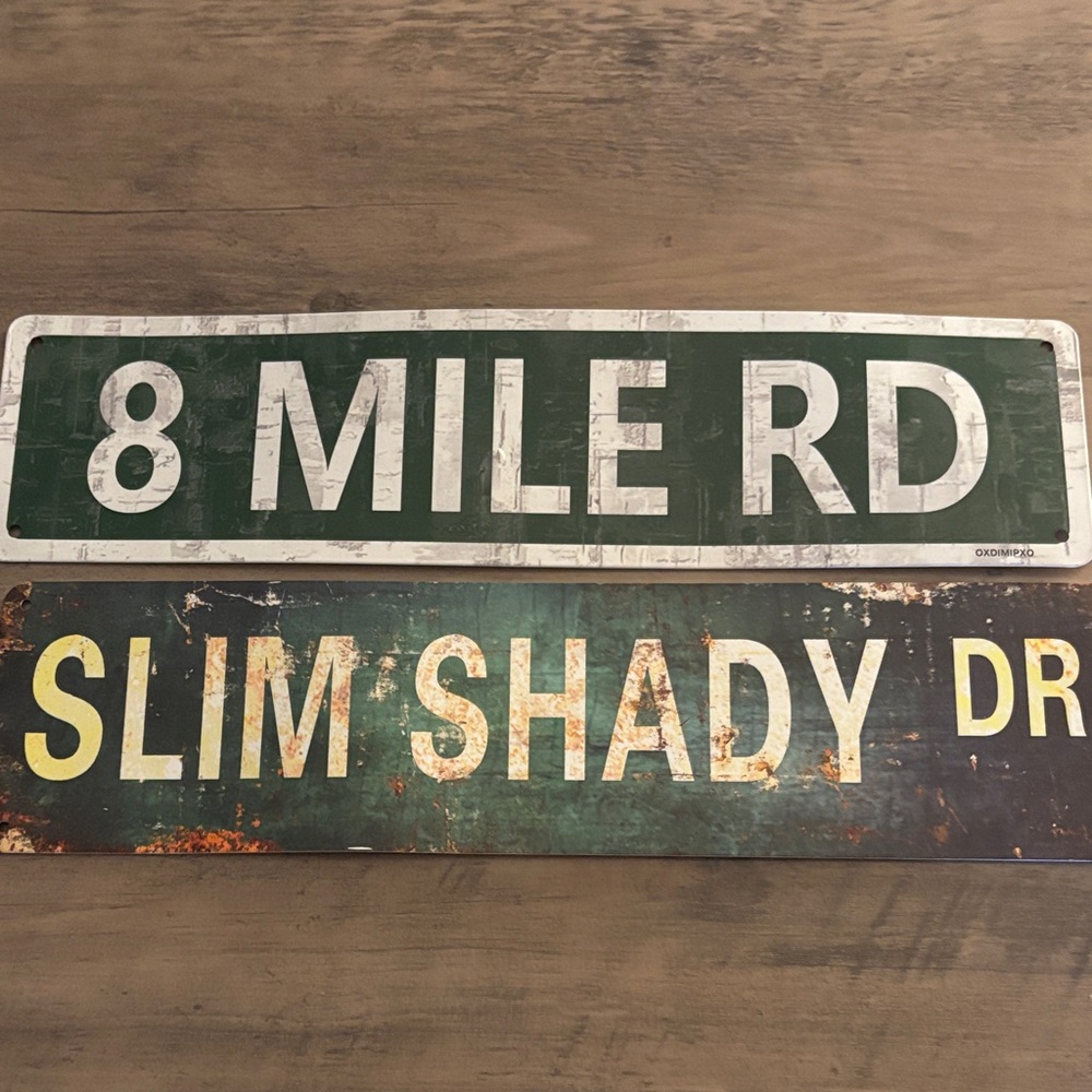Vintage Street Sign Decor Set - Green and Black 8 Mile Rd. / slim shady dr.
